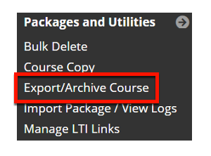 screenshot of Packages and Utilities menu in Blackboard