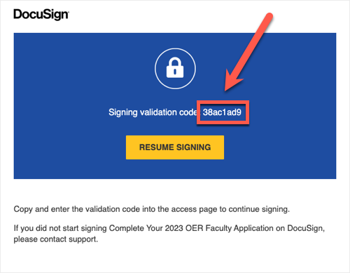 screenshot of DocuSign email with Access Code highlighted